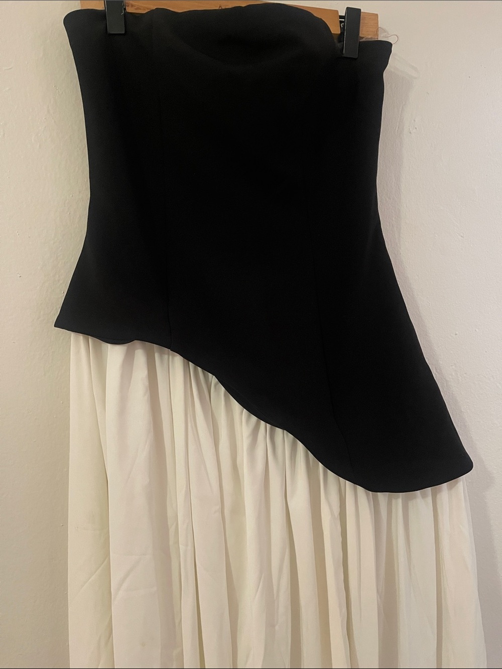 Asymmetrical Strapless Black & White Evening Dress
